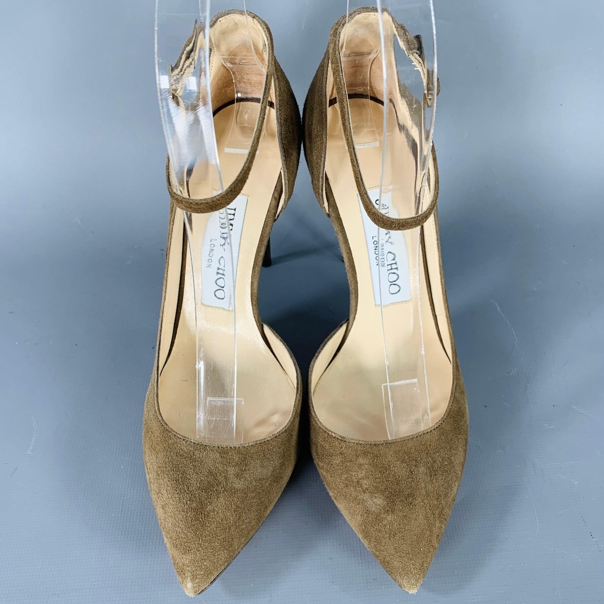 Donna Jimmy Choo Taglia 4.5 Marrone Taupe Cinturino alla Caviglia D'Orsay Pumps in vendita