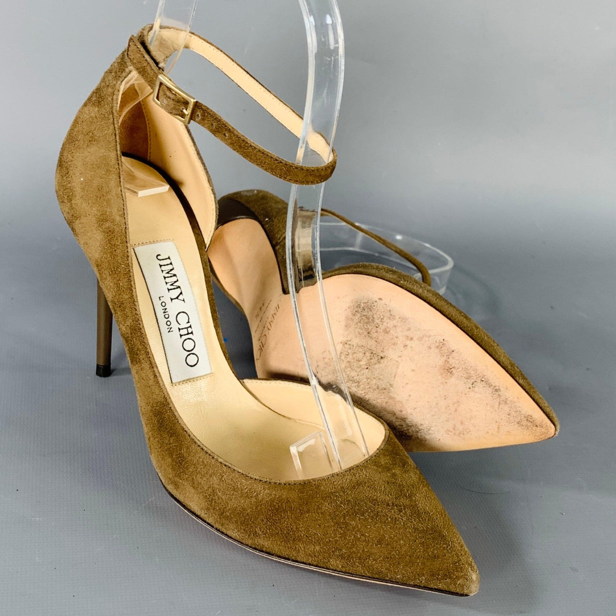 Jimmy Choo Taglia 4.5 Marrone Taupe Cinturino alla Caviglia D'Orsay Pumps in vendita 1