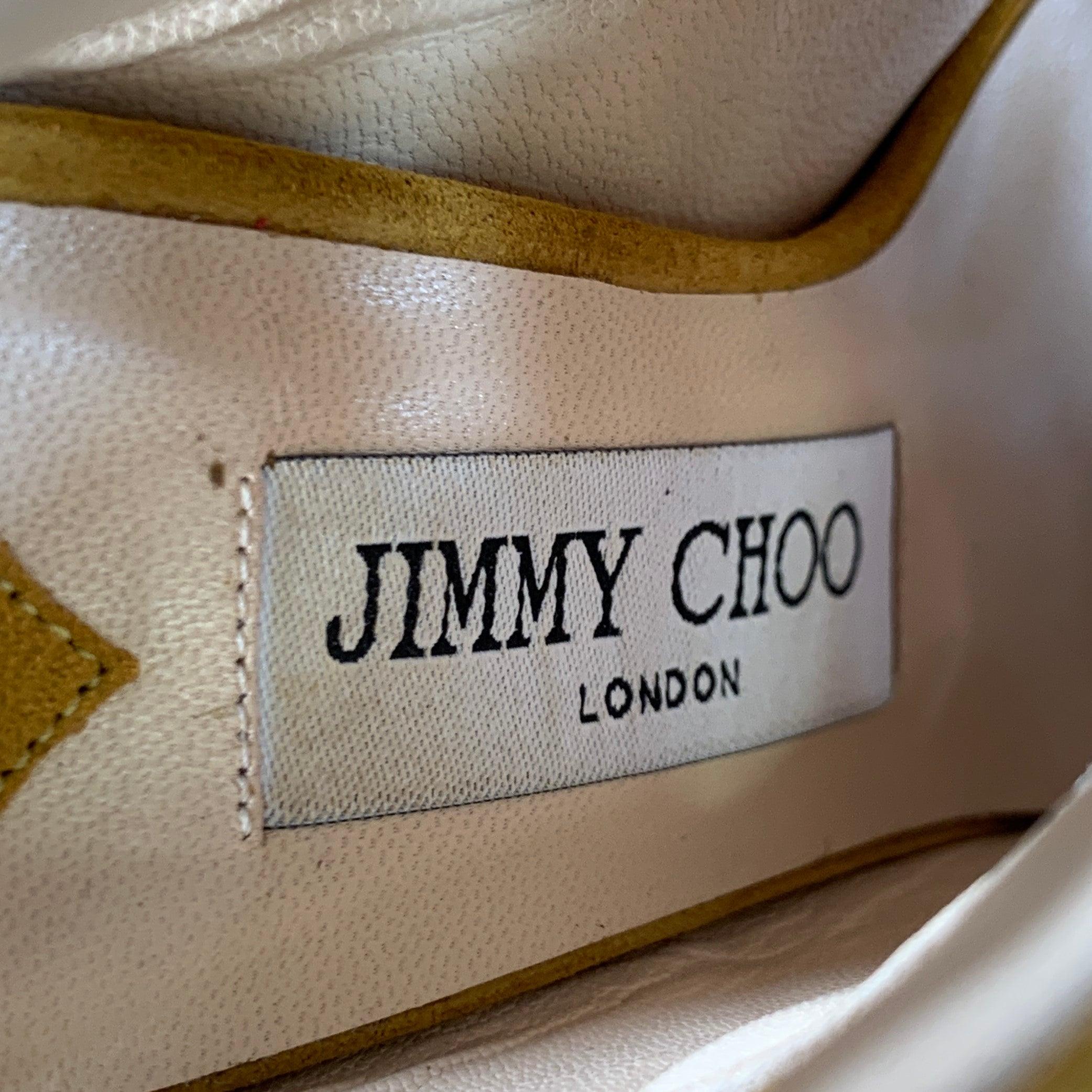 JIMMY Choo Taglia 4,5 Giallo Marrone Stivali con Fibbia a Spillo in Pelle Scamosciata in vendita 3