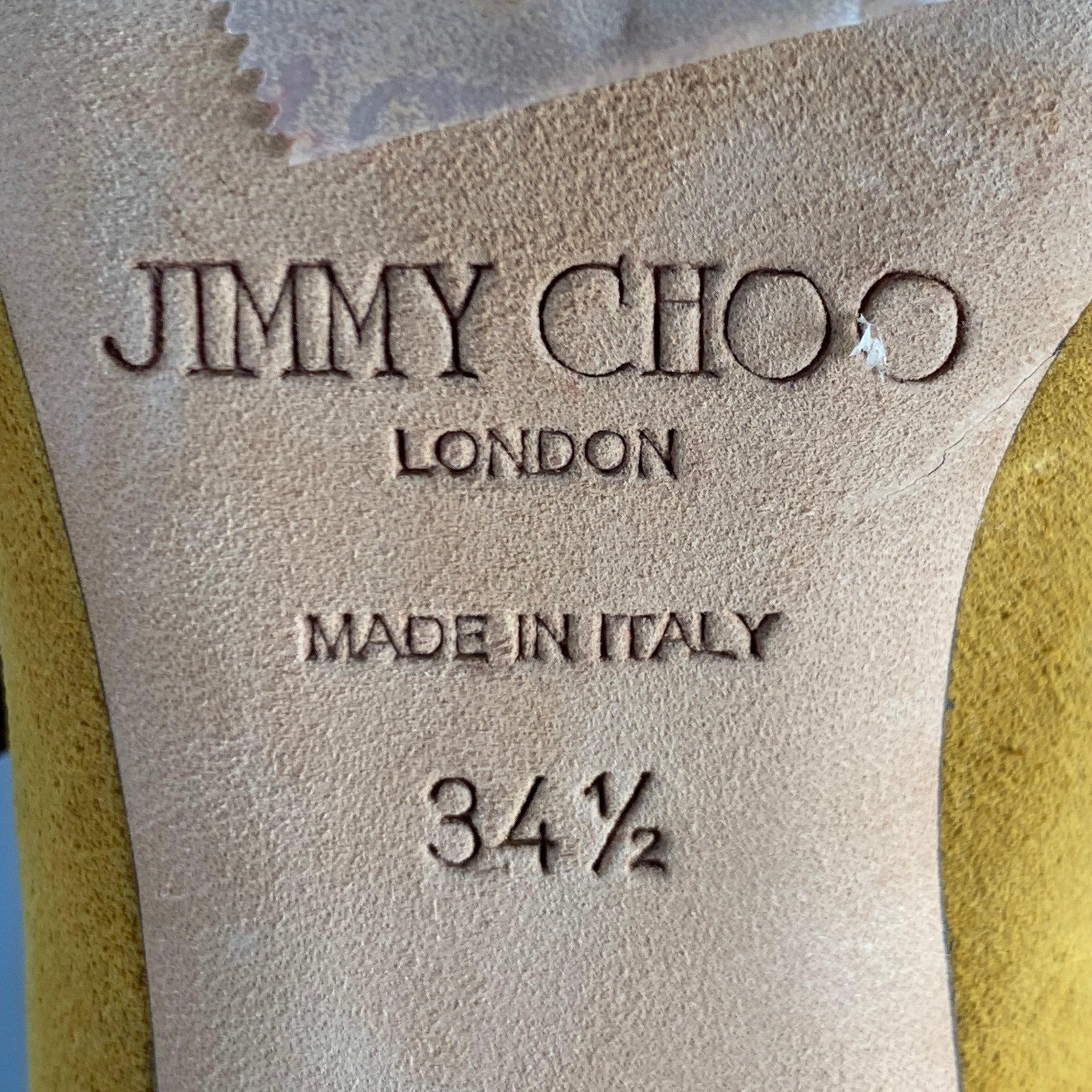 JIMMY Choo Taglia 4,5 Giallo Marrone Stivali con Fibbia a Spillo in Pelle Scamosciata in vendita 4