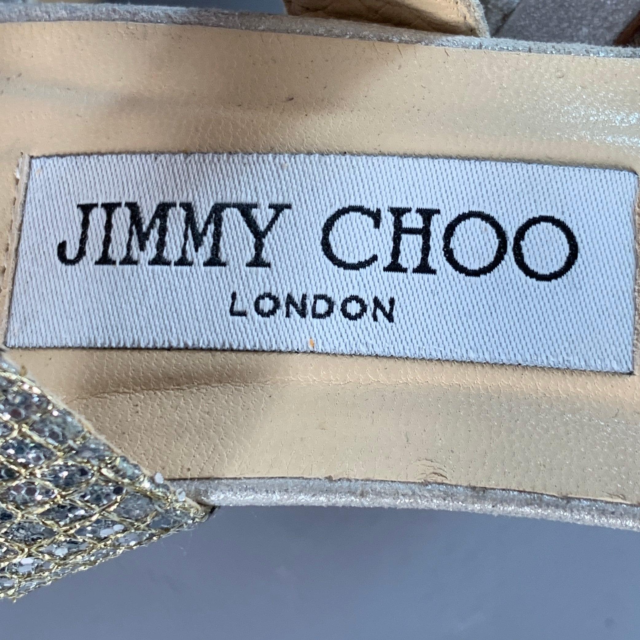 Jimmy Choo Size 6.5 Grey Silver Glittery Leather Platform Stiletto Sandals en vente 2