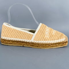 JIMMY CHOO Size 6.5 White Natural Straw Woven Espadrille Flats