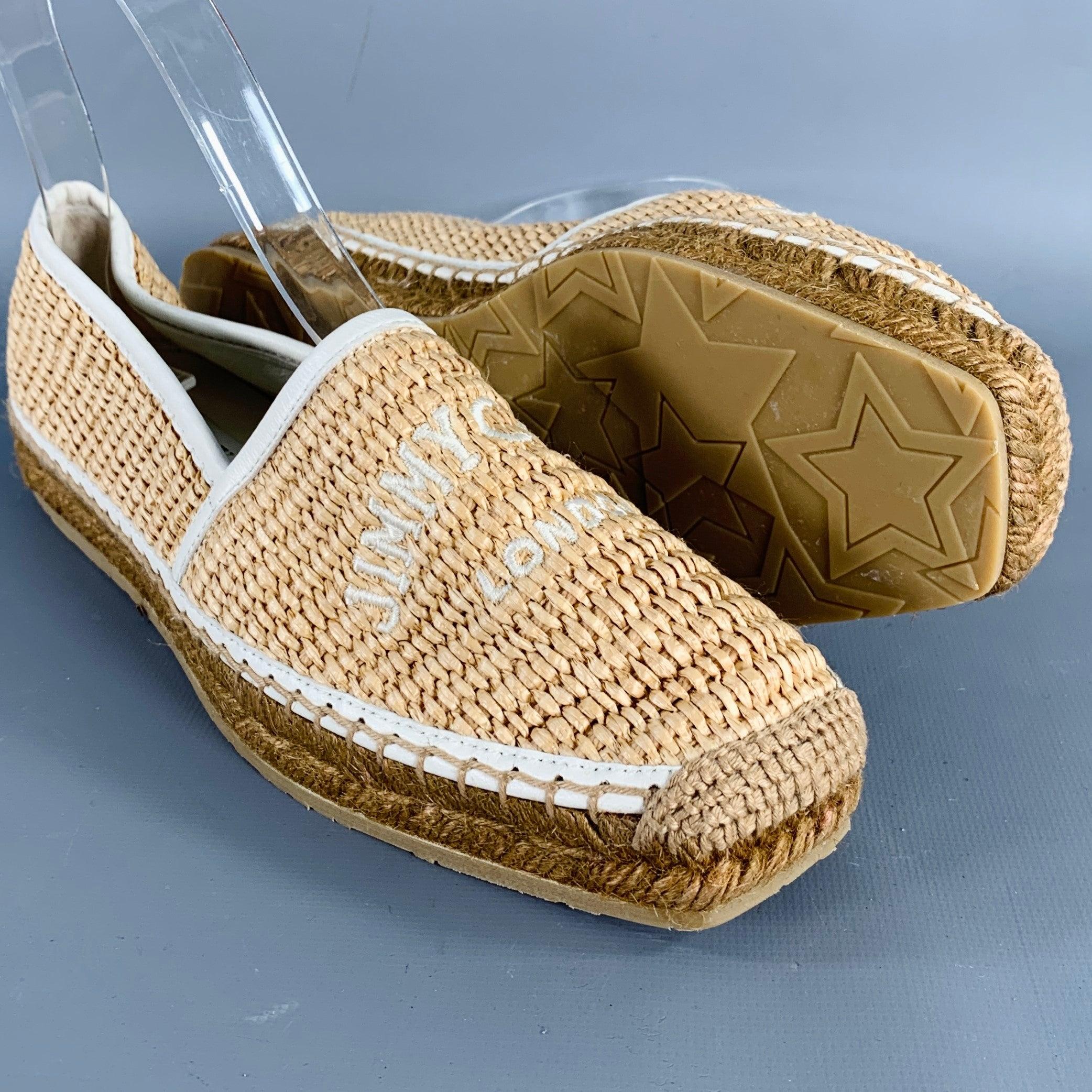 JIMMY Choo Taglia 6,5 Bianco Naturale Paglia Tessuto Espadrille Appartamenti in vendita 1