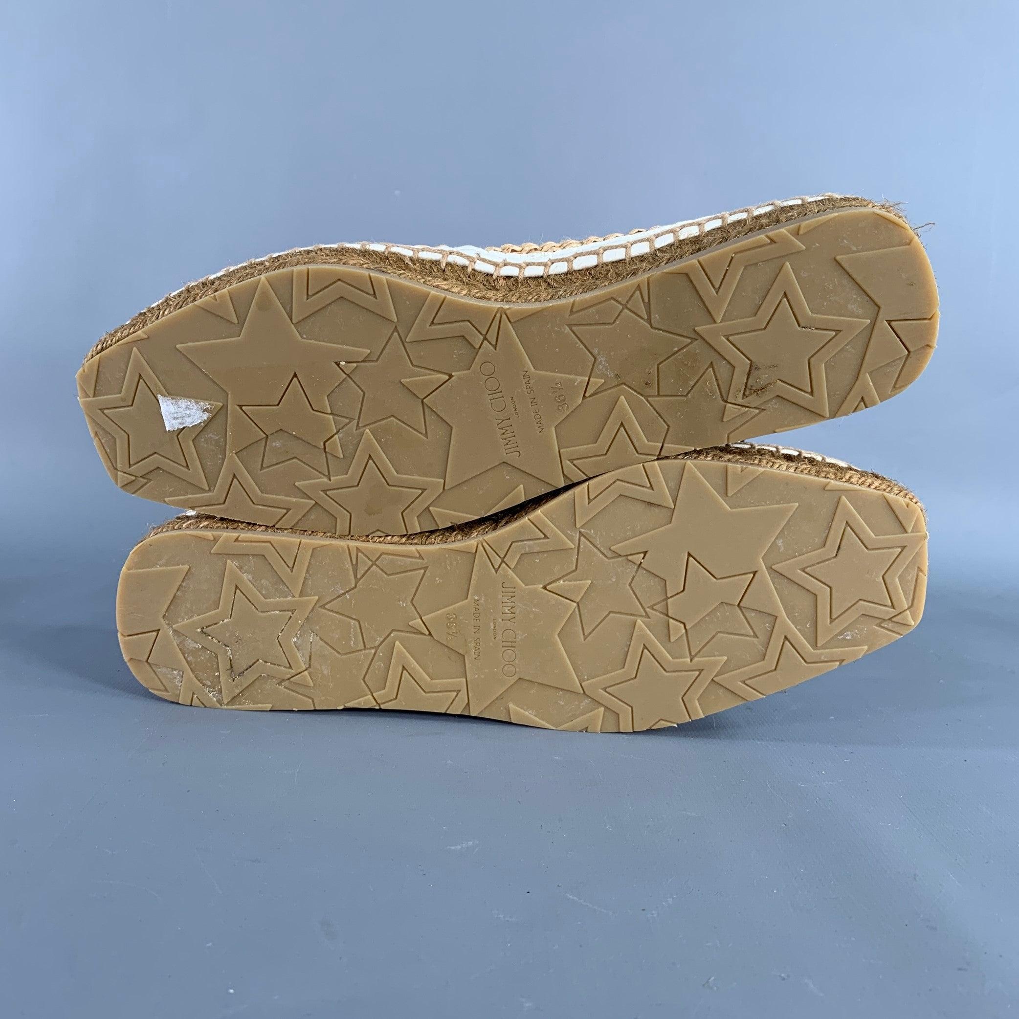 JIMMY Choo Taglia 6,5 Bianco Naturale Paglia Tessuto Espadrille Appartamenti in vendita 2