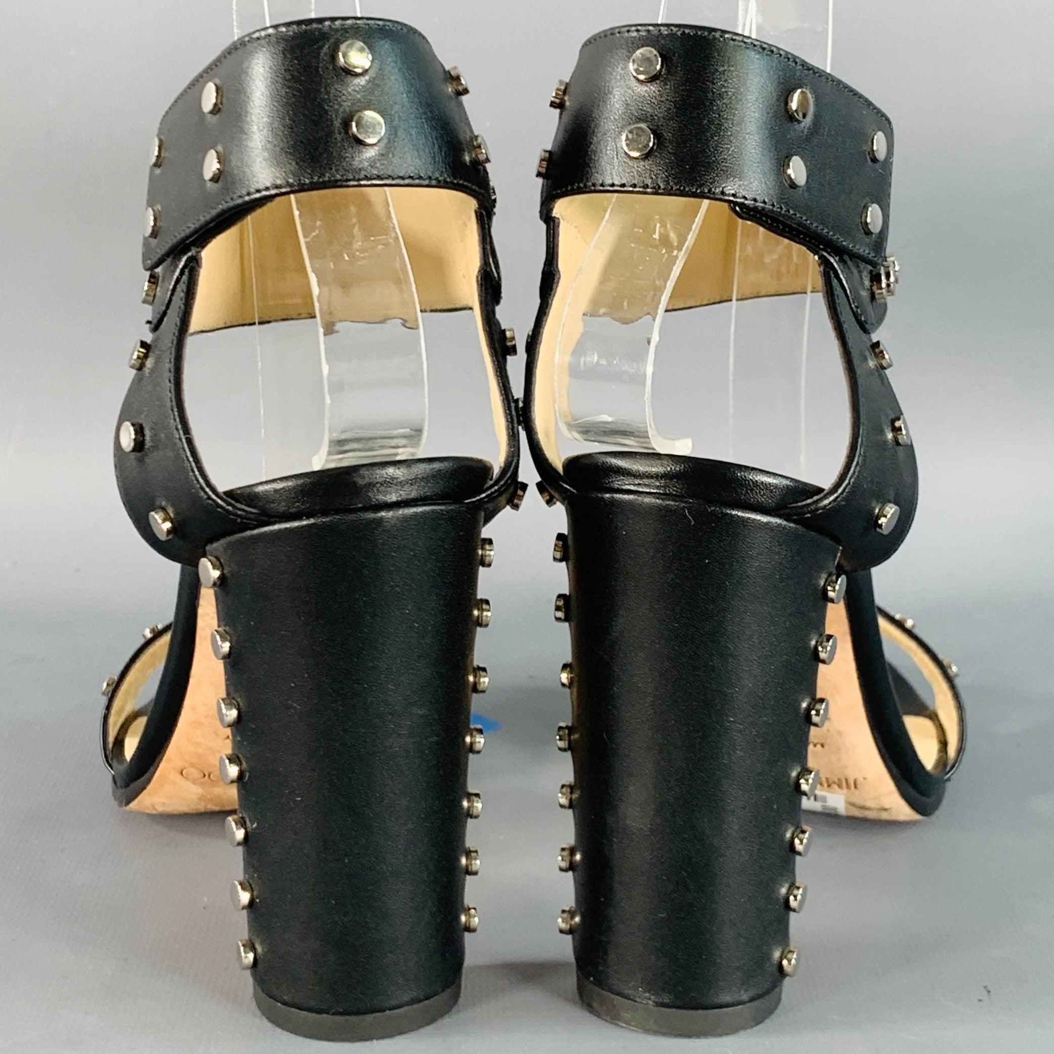 Noir JIMMY CHOO Taille 7 Sandales à clous en cuir noir en vente