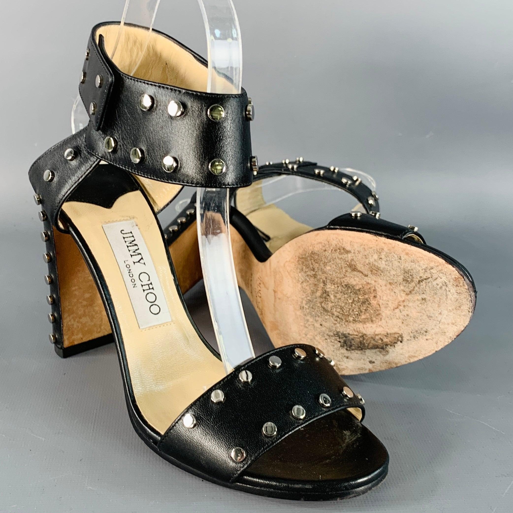 JIMMY CHOO Taille 7 Sandales à clous en cuir noir Pour femmes en vente