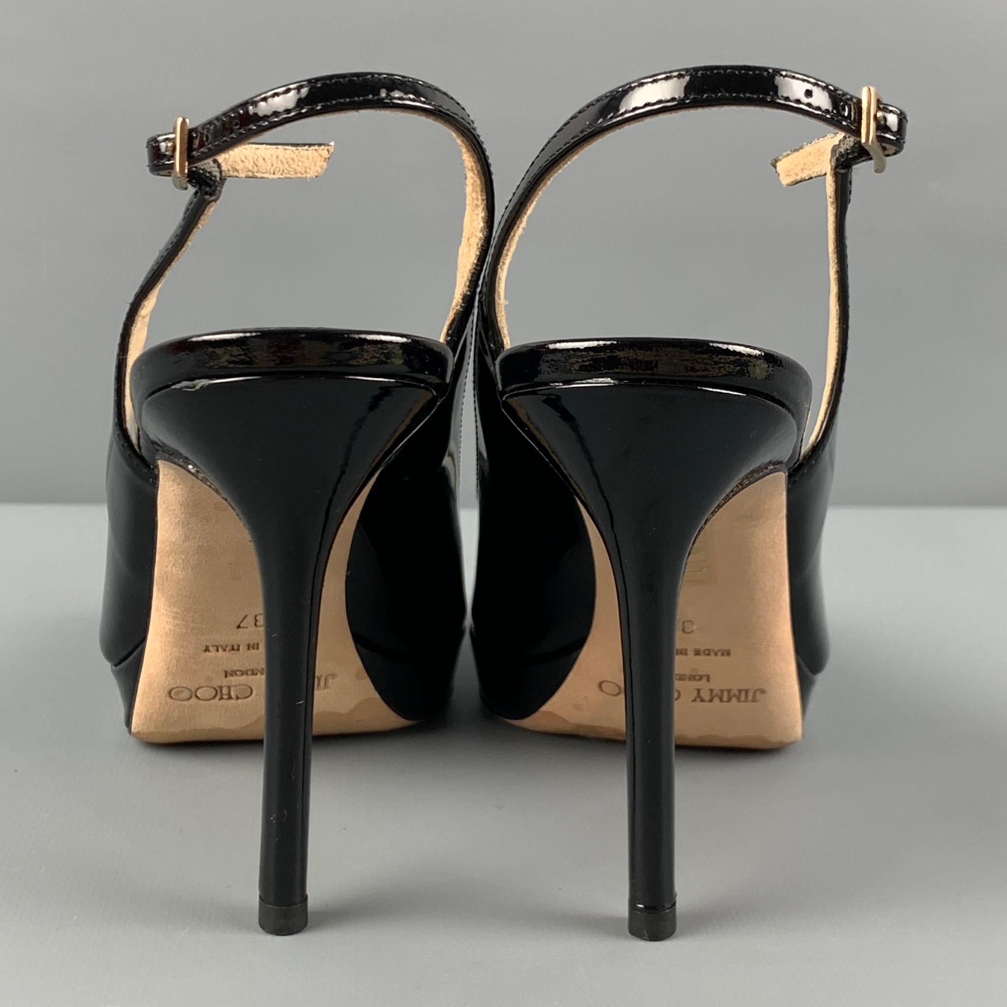 JIMMY CHOO Size 7 Black Patent Leather Slingback Nova Pumps In Excellent Condition In San Francisco, CA