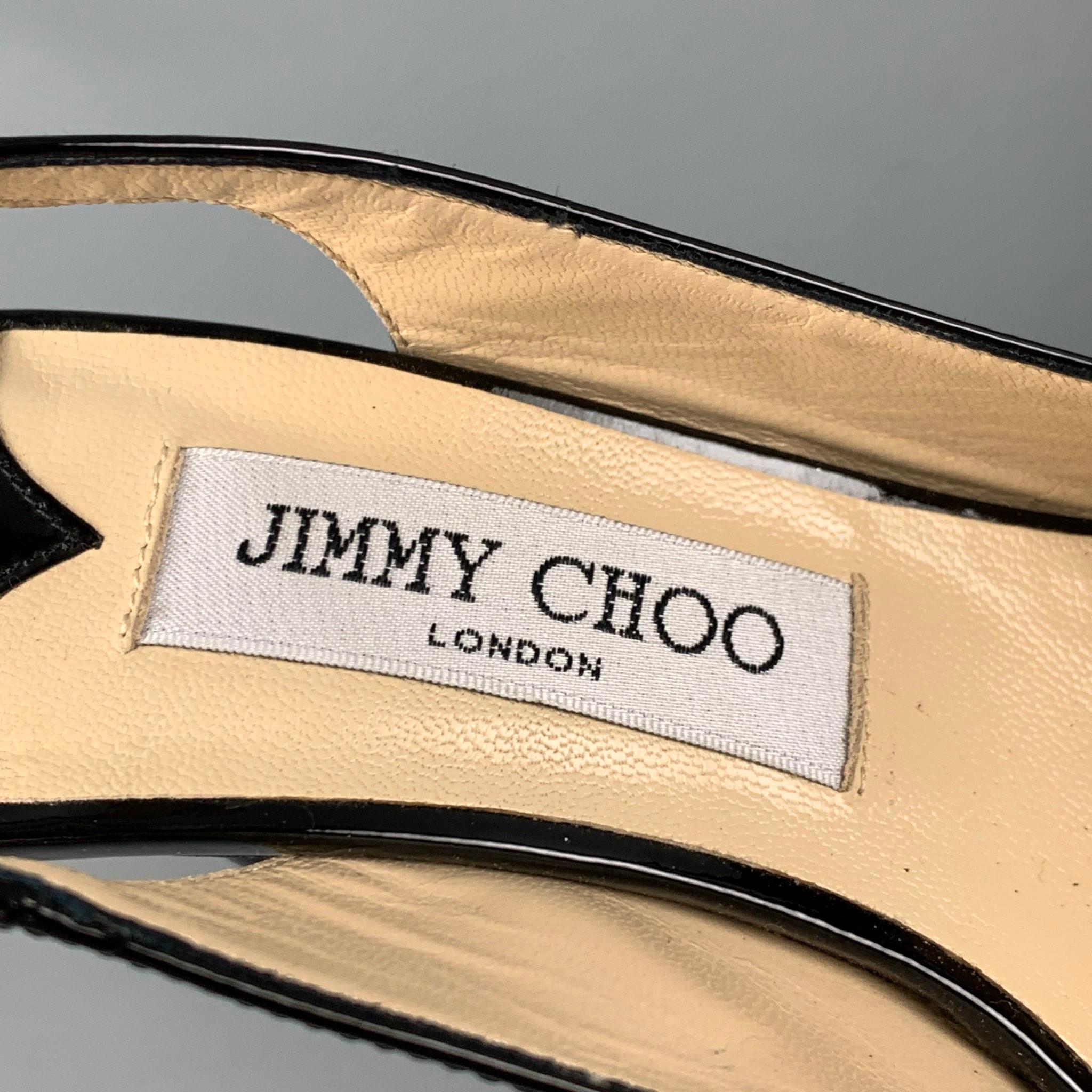Women's JIMMY CHOO Size 7 Black Patent Leather Slingback Nova Pumps