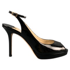 JIMMY CHOO Size 7 Black Patent Leather Slingback Nova Pumps