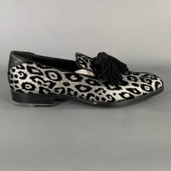 JIMMY CHOO Size 7 Silver Black Medusa Jacquard Tassels Loafers