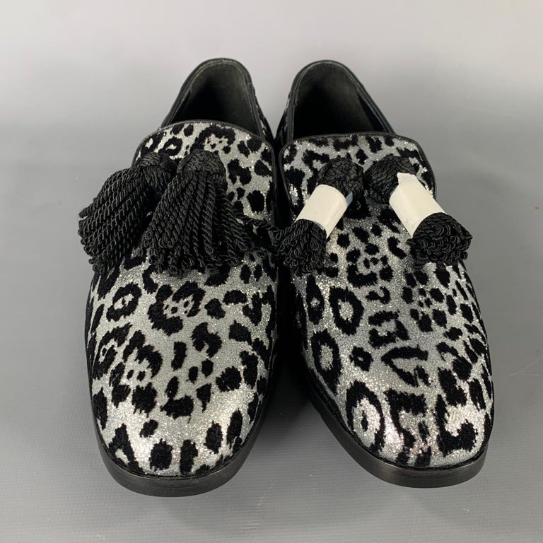 JIMMY CHOO Size 7 Silver Black Medusa Jacquard Tassels  display picture 1