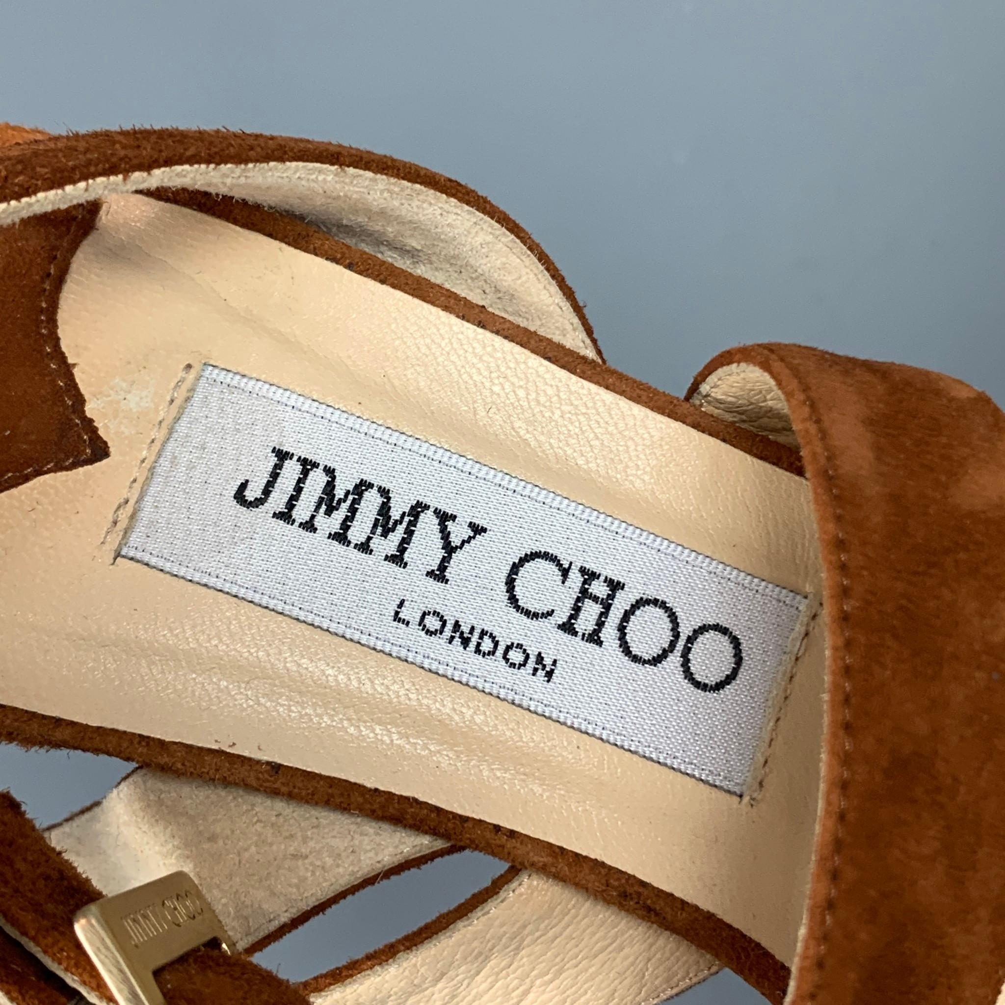 Women's JIMMY CHOO Size 7 Tan Suede Strappy Platform Sandals