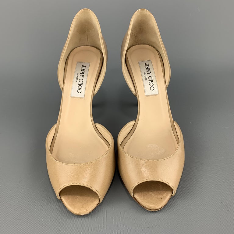 JIMMY CHOO Size 7.5 Beige Leather D'Orsay Peep Toe Pumps at 1stDibs