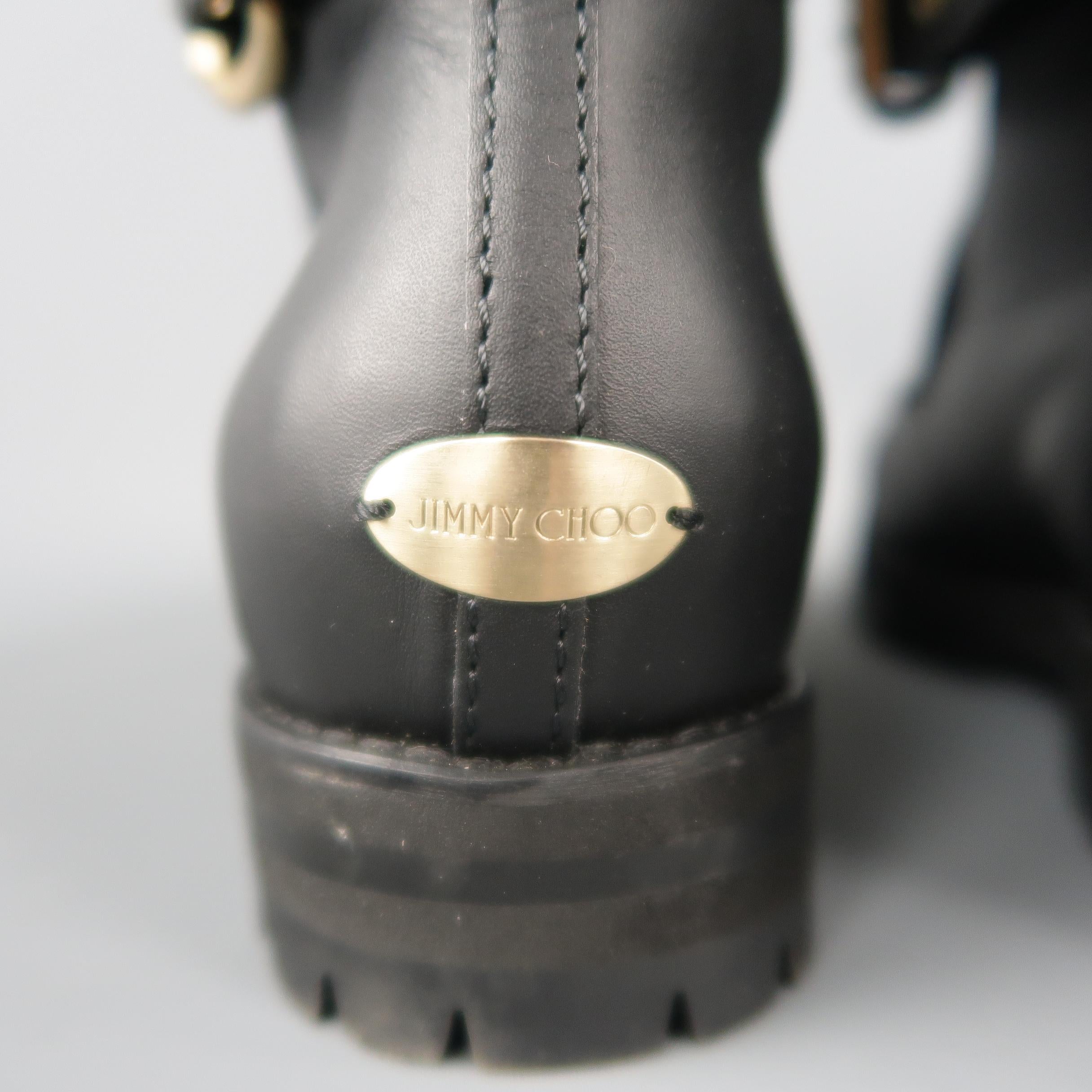 Women's JIMMY CHOO Size 7.5 Black Leather Apron Toe Fur Lined Boots