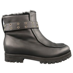 Retro JIMMY CHOO Size 7.5 Black Leather Apron Toe Fur Lined Boots