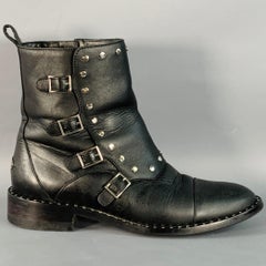 JIMMY CHOO Size 7.5 Black Leather Studded Belted Side Zipper Ankle Boots