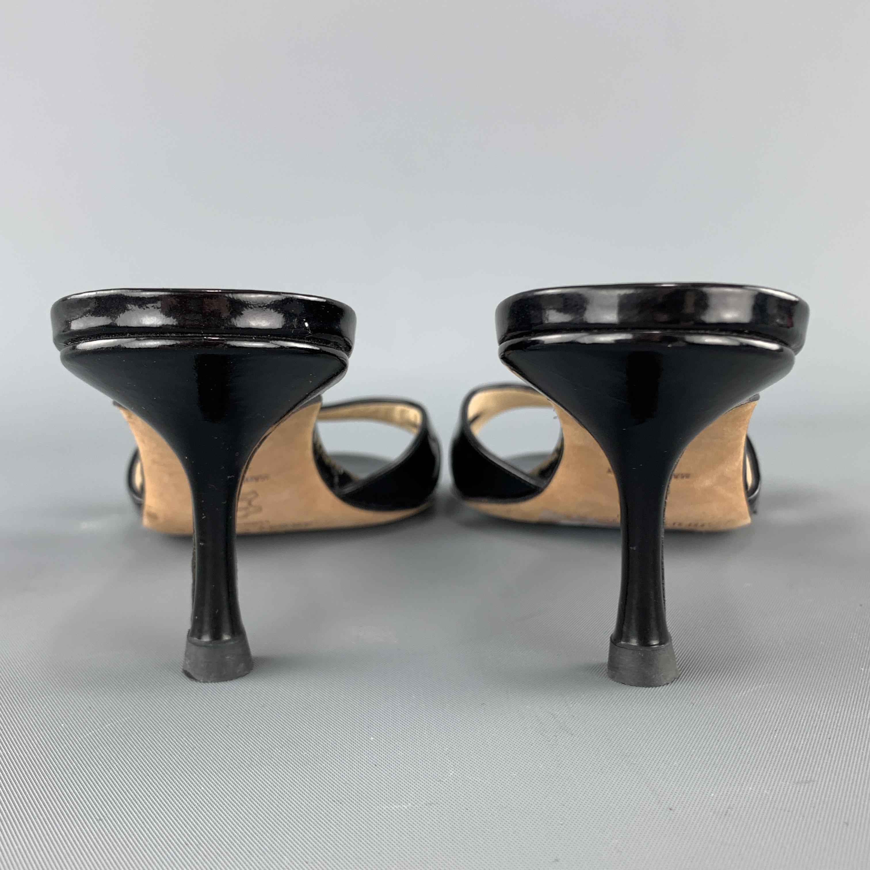 JIMMY CHOO Size 7.5 Black Patent Leather Cutout Mule Sandals 1