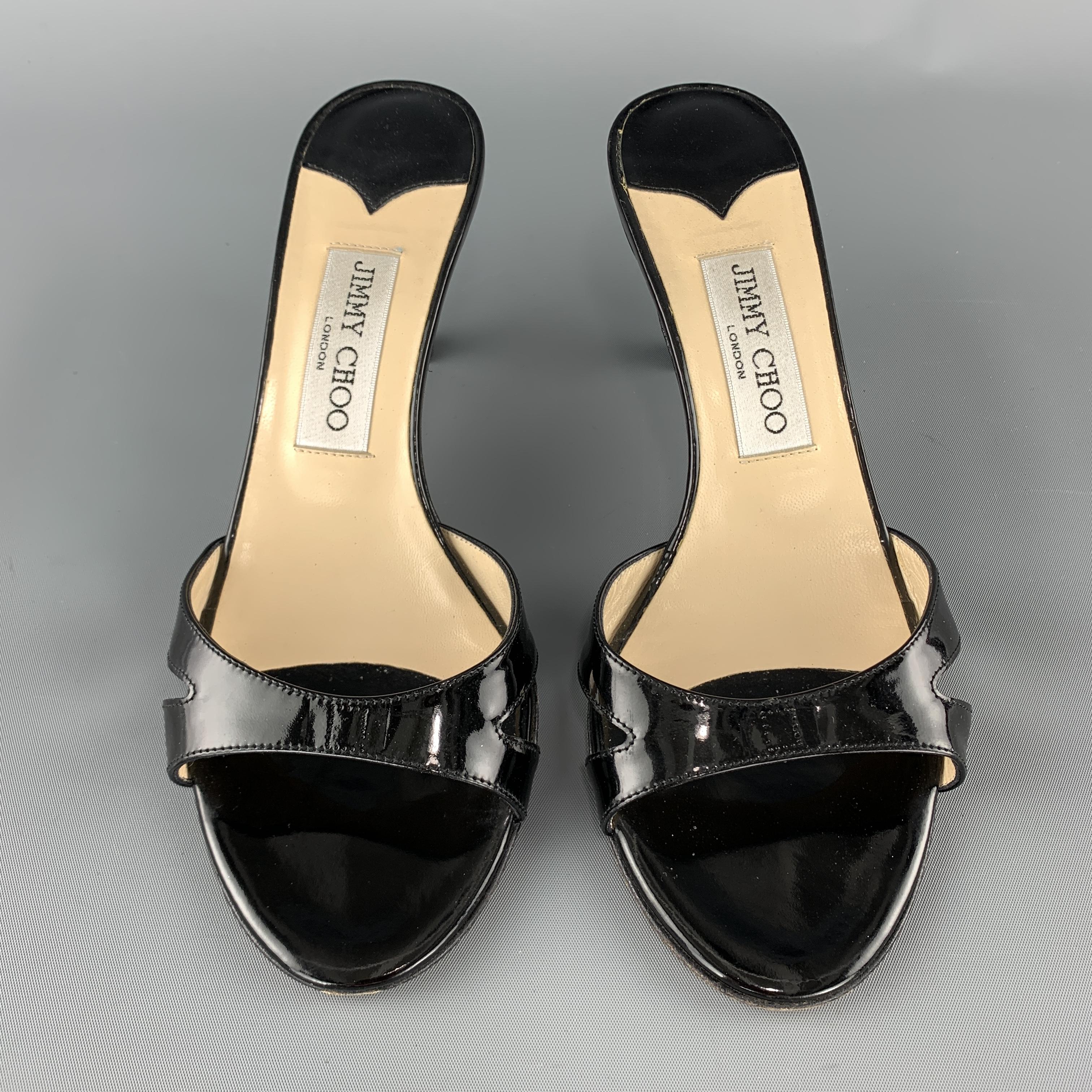 JIMMY CHOO Size 7.5 Black Patent Leather Cutout Mule Sandals 3