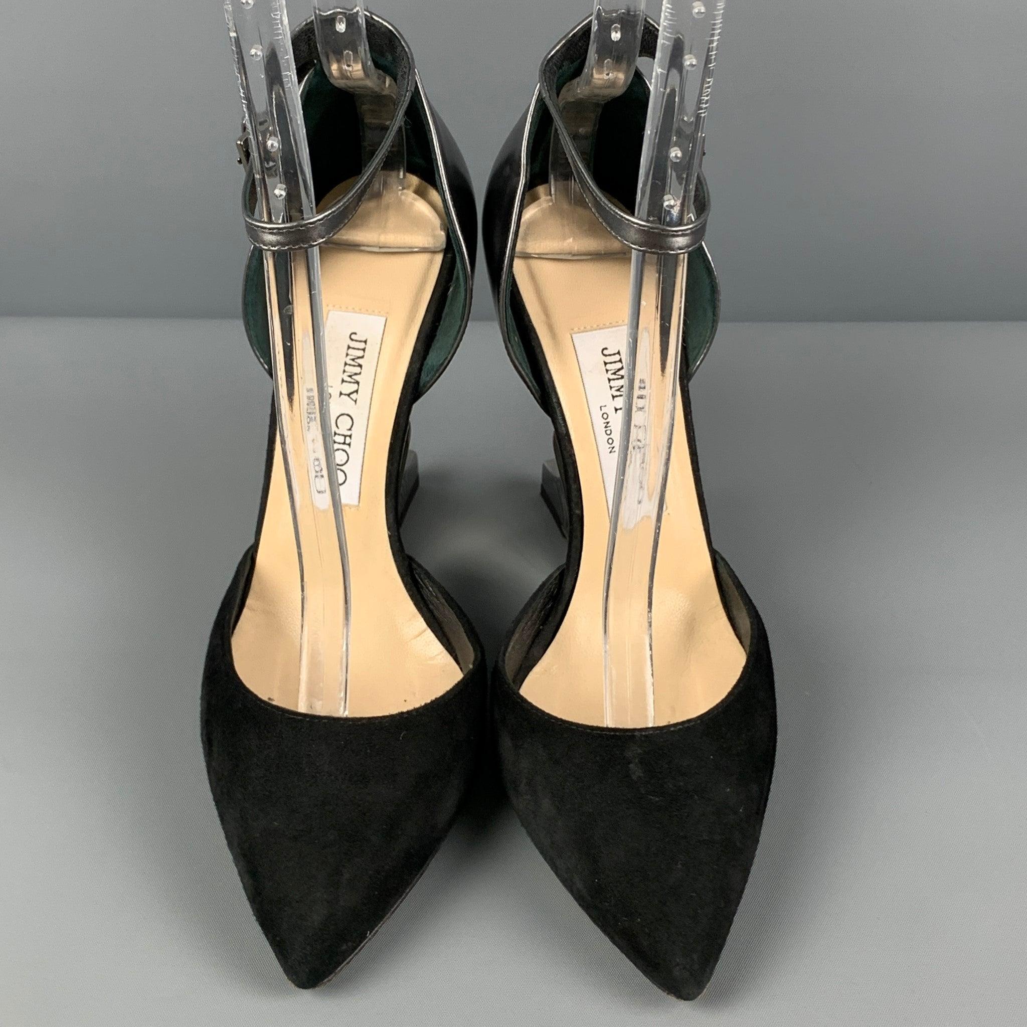 Women's JIMMY CHOO Size 7.5 Black Silver Ankle Strap Pumps For Sale