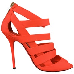 JIMMY CHOO Size 7.5 Neon Pink Leather Strappy Sandals