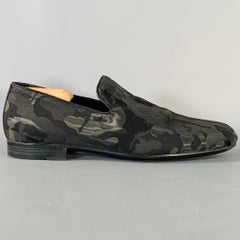 Jimmy Choo Taglia 8 Nero Grigio Figure Camouflage Tela Slip On Mocassini