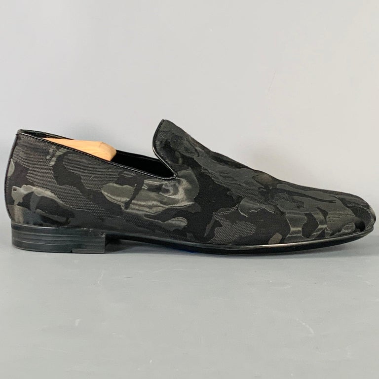 JIMMY CHOO Size 8 Black Grey Camouflage Figures Canvas Slip On Loafers JIMMY CHOO Size 8 Black Grey Camouflage Figures Canvas Slip  main image 4