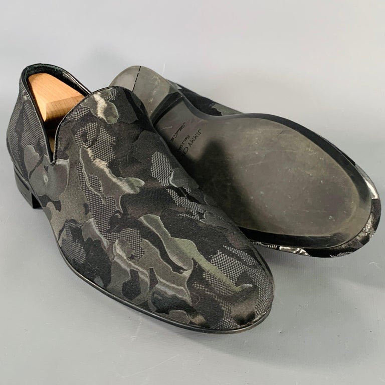 JIMMY CHOO Size 8 Black Grey Camouflage Figures Canvas Slip  display picture 2