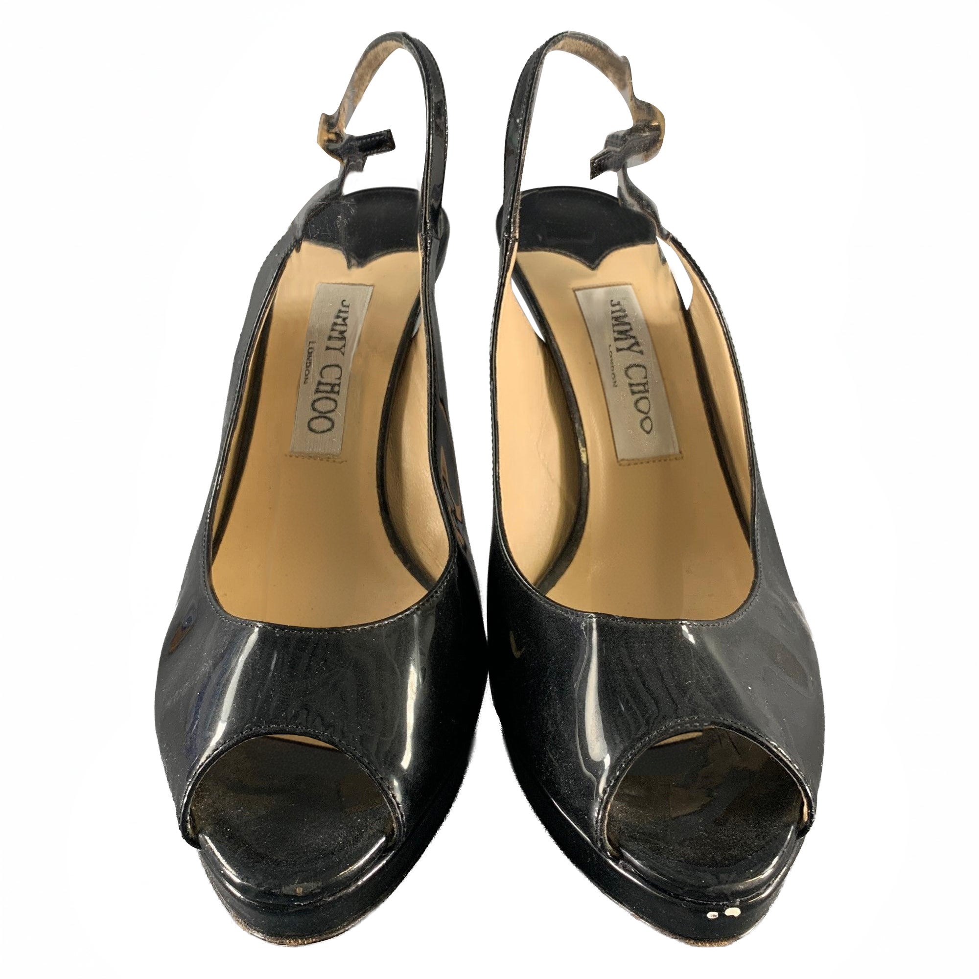 JIMMY CHOO Sandalias Slingback de charol negro talla 8 en venta