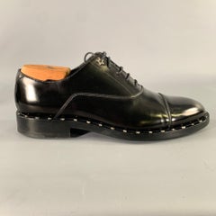 JIMMY CHOO Size 8 Black Studded Leather Cap Toe Lace Up Shoes