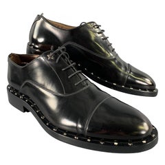 JIMMY CHOO Size 8 Black Studded Leather Cap Toe Lace Up Shoes
