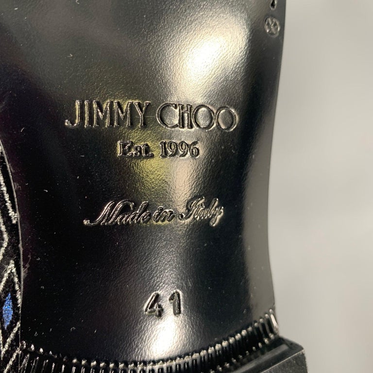 JIMMY CHOO Size 8 Navy Black Diamond Velvet Loafers For Sale  display picture 1