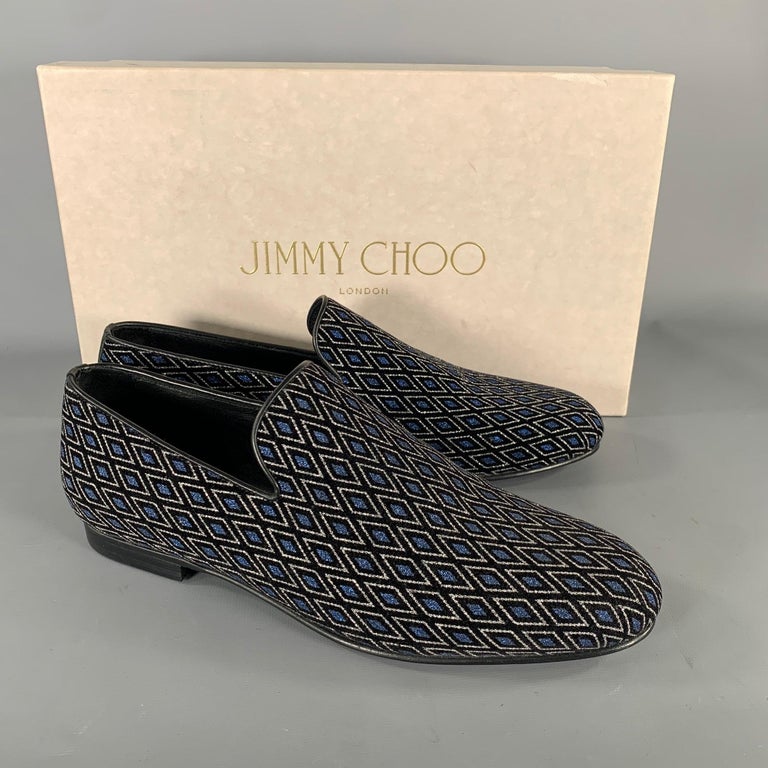 JIMMY CHOO Size 8 Navy Black Diamond Velvet Loafers JIMMY CHOO Sloane Size 8 Navy Black Diamond Velvet Loafers  main image 4