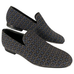 JIMMY CHOO Size 8 Navy Black Diamond Velvet Loafers