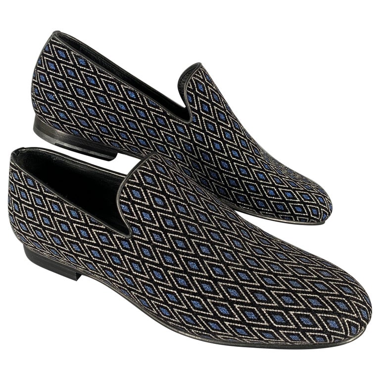 JIMMY CHOO Size 8 Navy Black Diamond Velvet Loafers JIMMY CHOO Sloane Size 8 Navy Black Diamond Velvet Loafers  main image 2