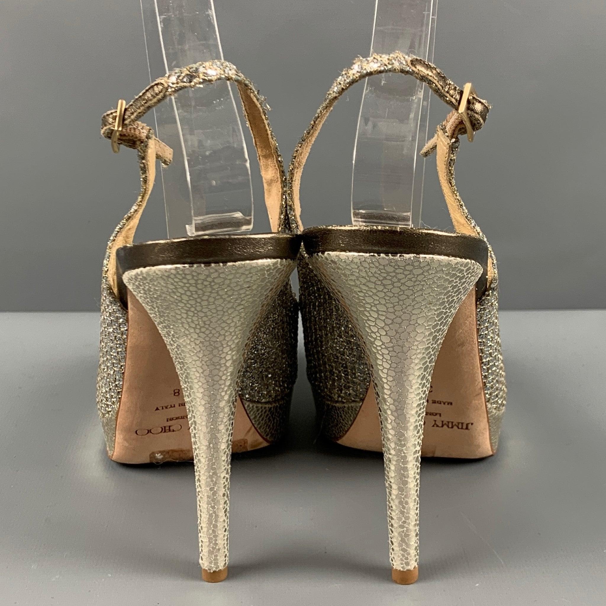JIMMY CHOO Size 8 Silver Metallic Leather Slingback Sandals In Good Condition In San Francisco, CA
