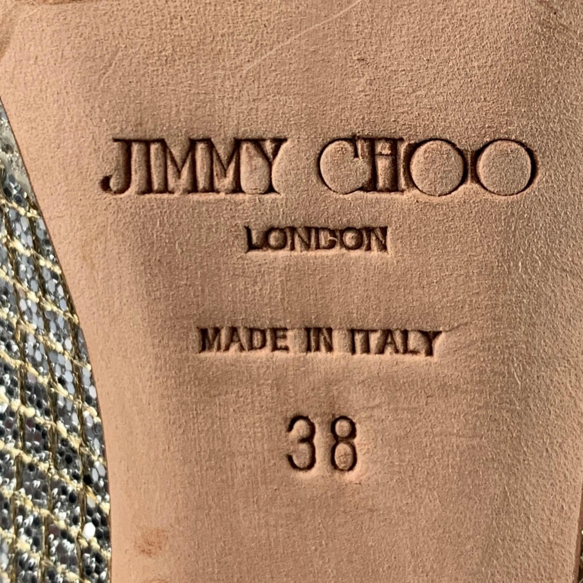 JIMMY CHOO Size 8 Silver Metallic Leather Slingback Sandals 3