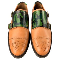 JIMMY CHOO Size 8 Tan Camouflage Leather Double Monk Strap Loafers
