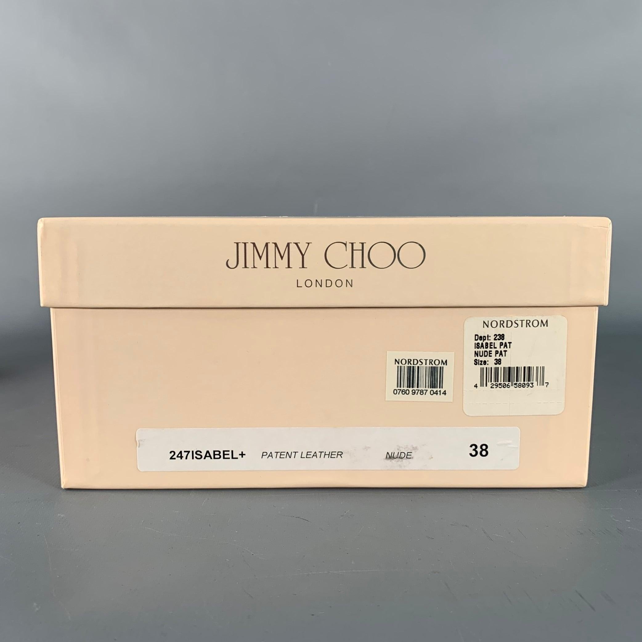 JIMMY CHOO Size 8 Tan Patent Leather Peep Toe Pumps For Sale 5