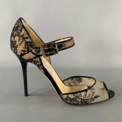 JIMMY CHOO Size 9 Black Cream Lace 144Lace Stiletto Pumps