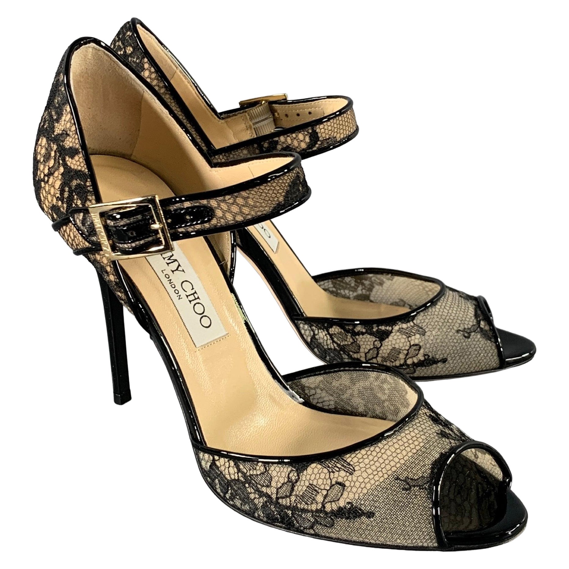 JIMMY CHOO Größe 9 Schwarz Creme Spitze 144Schnürsenkel Stiletto Pumps