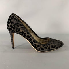 JIMMY CHOO Size 9 Black Devore Leopard Round Toe Pumps