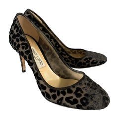 JIMMY CHOO Size 9 Black Devore Leopard Round Toe Pumps