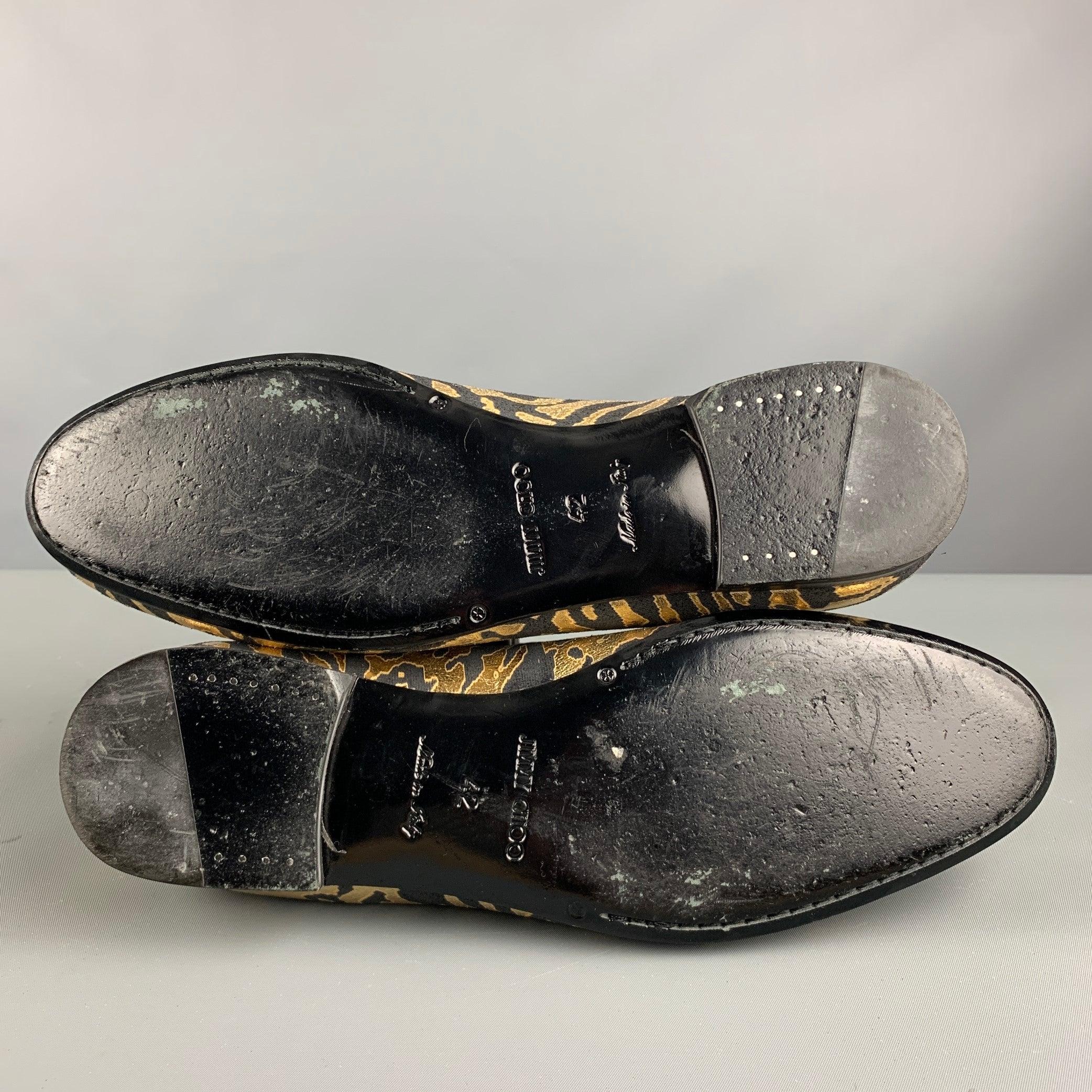 JIMMY CHOO Size 9 Black Gold Animal Print Jacquard Slip On Loafers For Sale 2