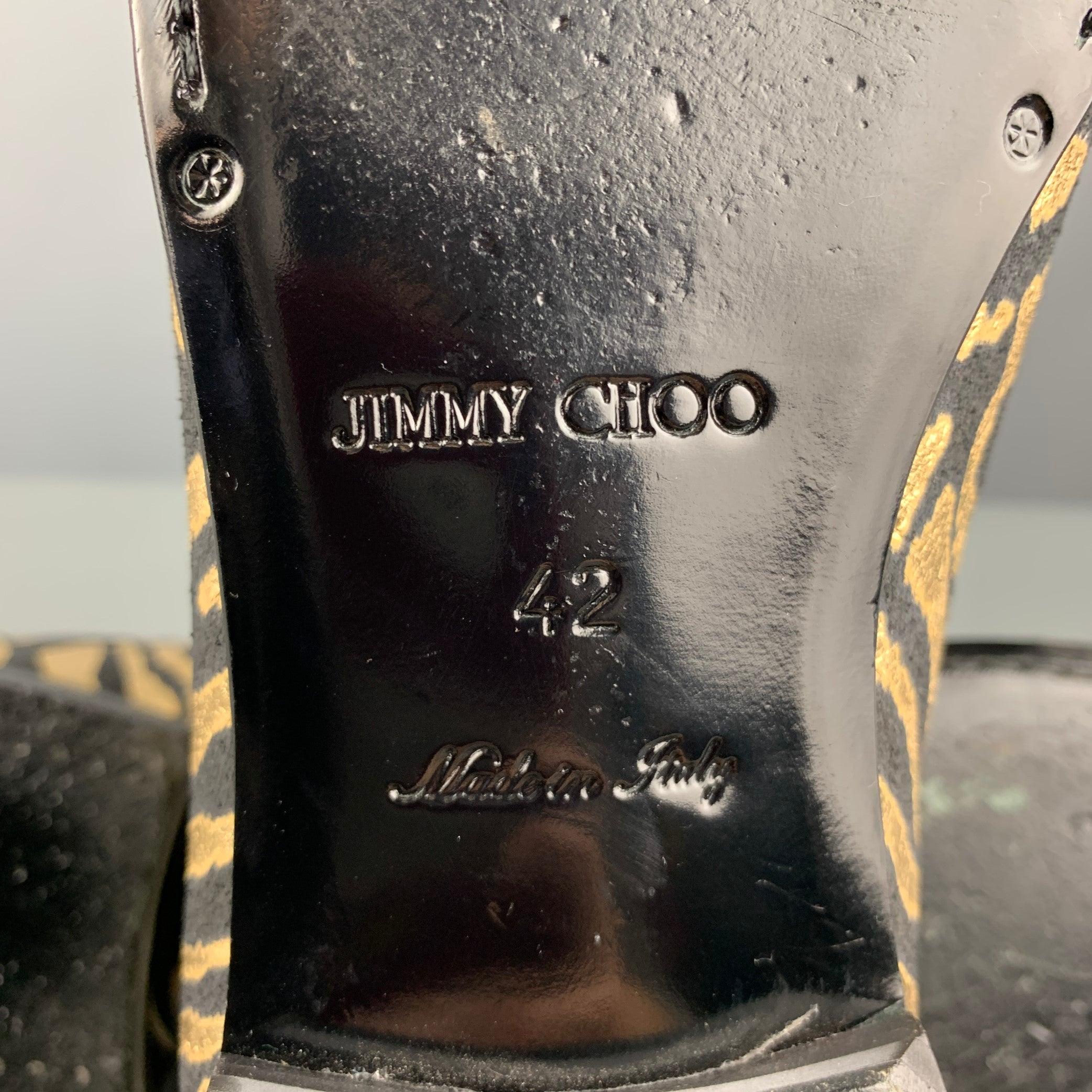 JIMMY CHOO Size 9 Black Gold Animal Print Jacquard Slip On Loafers For Sale 3