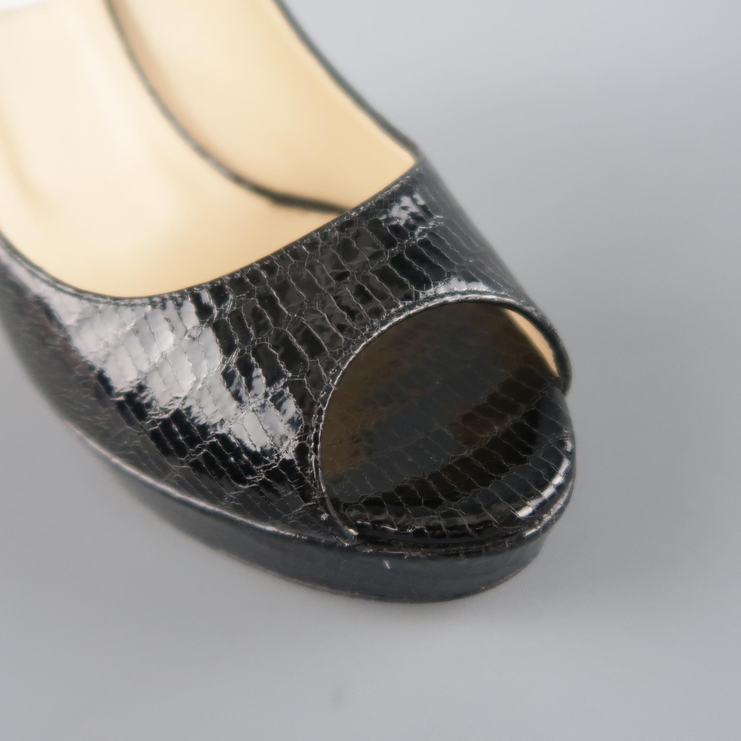 Women's JIMMY CHOO Size 9 Black Lizard Leather Peep Toe Platform Pumps