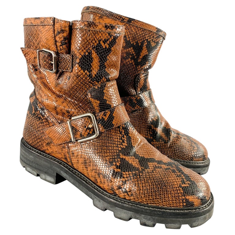 JIMMY CHOO Talla Botas Pull On de Piel Marrón Negro Repujado en - Main Image