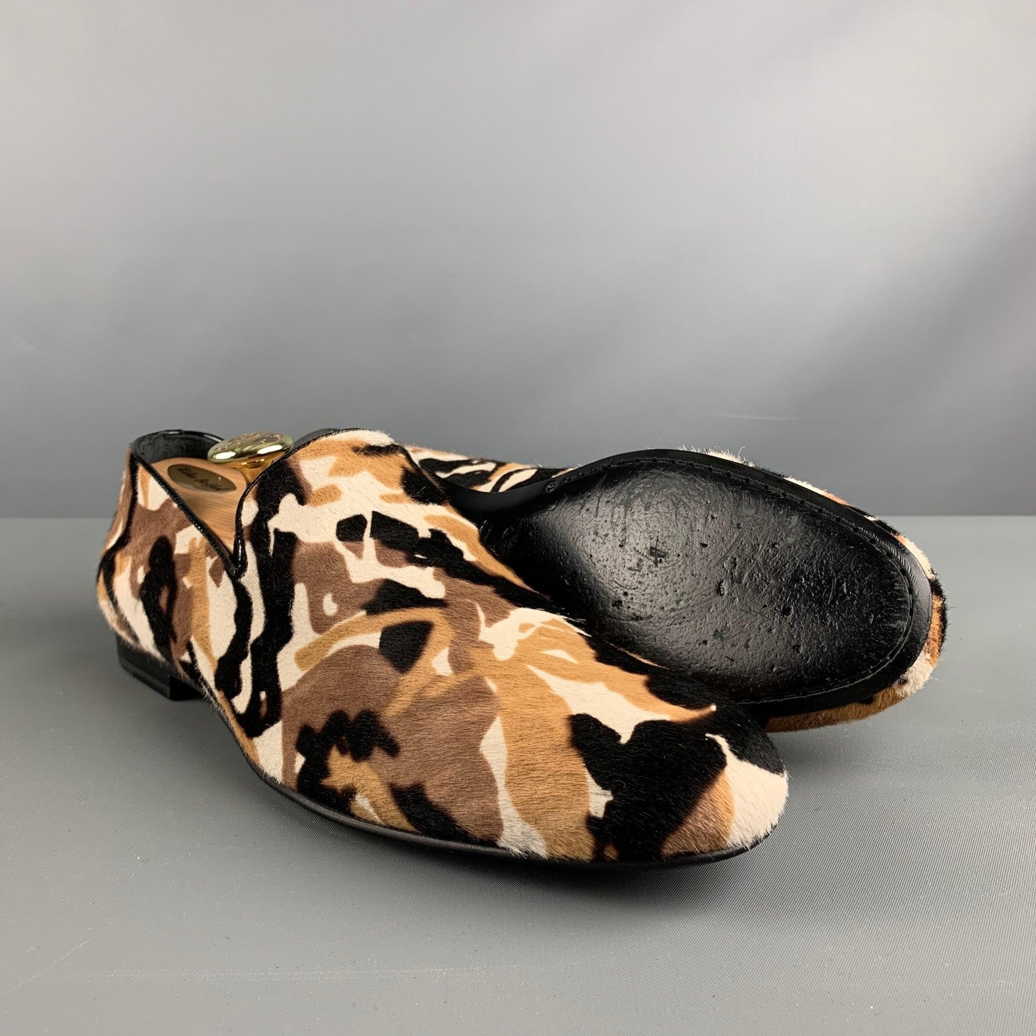 JIMMY CHOO Size 9 Brown Black & White Animal Print Leather Slip On Loafers 1