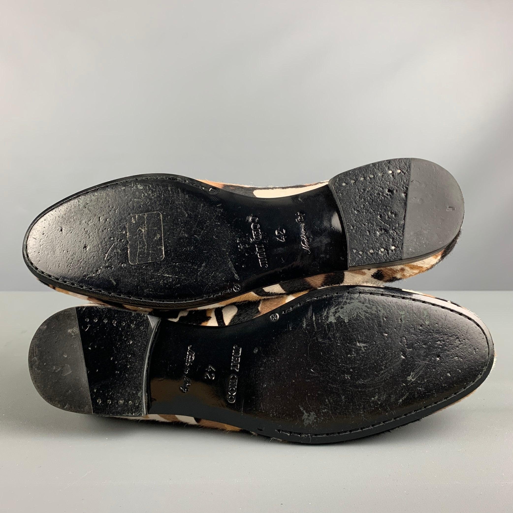 JIMMY CHOO Size 9 Brown Black & White Animal Print Leather Slip On Loafers 2