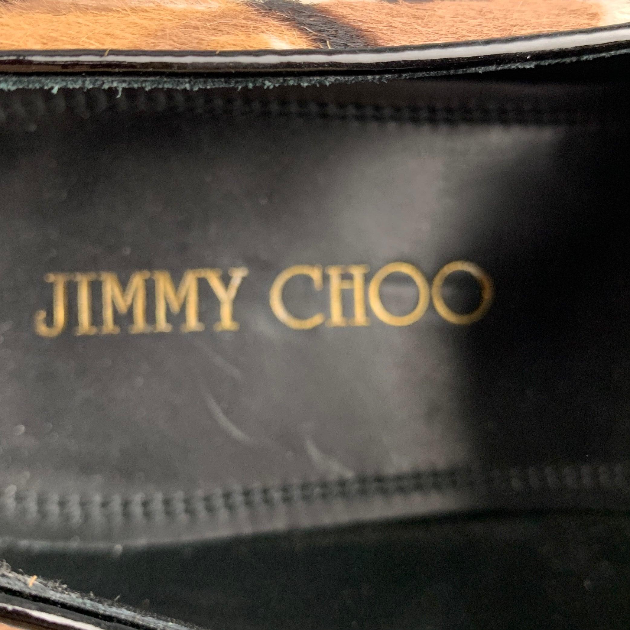 JIMMY CHOO Size 9 Brown Black & White Animal Print Leather Slip On Loafers 3
