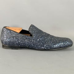 JIMMY CHOO Größe 9 Thame Grau Schwarz Glitter Leder Slip On Loafers